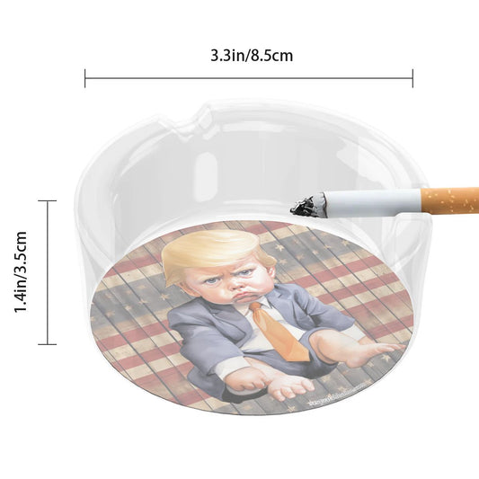 3 .3" Round, Lead Free Glass Ashtray - Baby Trump