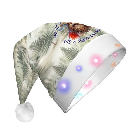 Bigfoot Sasquatch "Hairy Squatchmas", Adult Plush Santa Hat with Light