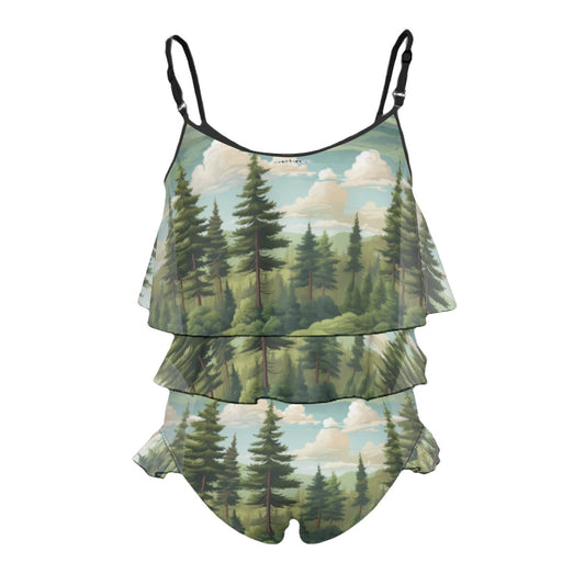 Bigfoot, Sasquatch Blow Kiss, Children's 2 piece Ruffle Swimsuit, Girl's Bikini