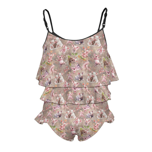 10 Animal Designs, Children's 2 piece Ruffle Swimsuit, Girl's Bikini -