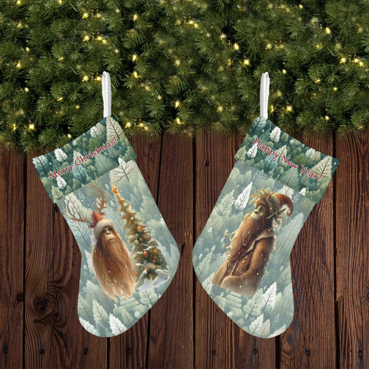 Rustic Sasquatch Bigfoot Christmas, Polyester Christmas Stocking