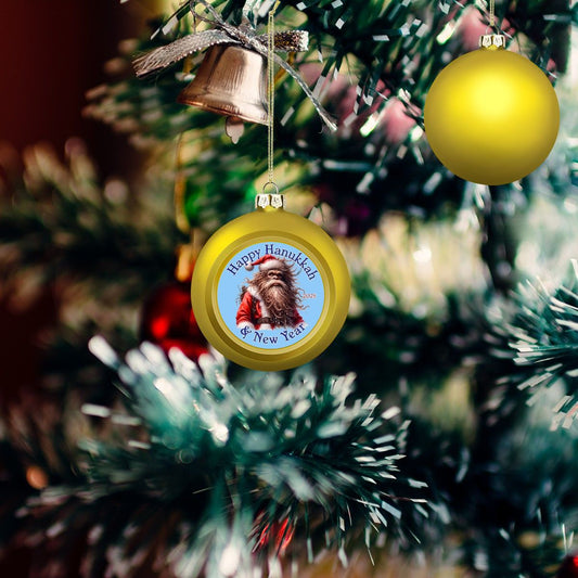 Bigfoot Sasquatch Santa, "Happy Hanukkah.." Christmas Ball Ornaments