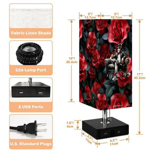 Bigfoot / Sasquatch Roses, Square Table Lamp with USB Ports, Charger