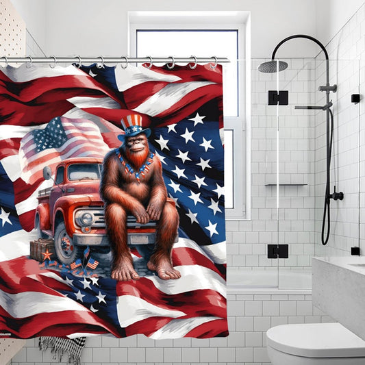 Patriot Bigfoot Sasquatch, Waterproof Polyester Shower Curtain – Made in the USA – 70.8x70.8”
