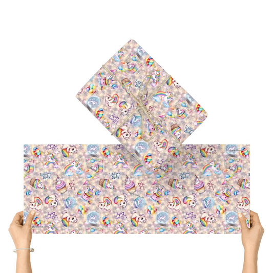 "Welcome Baby" Unicorn Baby Shower, 3 Pack Gift Wrapping Paper Sheets