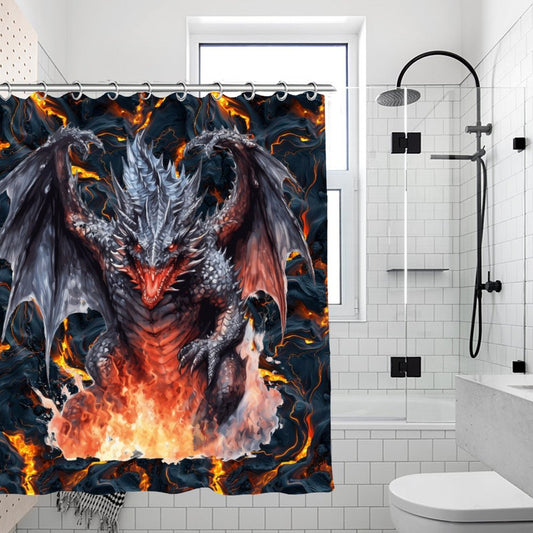 Fire Dragon, Waterproof Polyester Shower Curtain – Made in the USA – 70.8x70.8”
