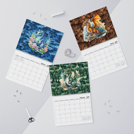 Dragons, 2026 14"x 11" inch Wall Calendar Personalize As Gift Home Decor, Gift for Holidays, Office Organization
