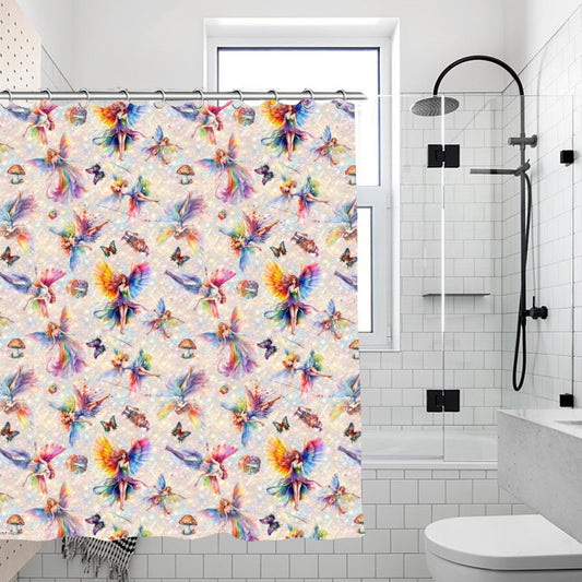 6 Fairy Designs, Waterproof Polyester Shower Curtain – Made in the USA – 70.8x70.8”