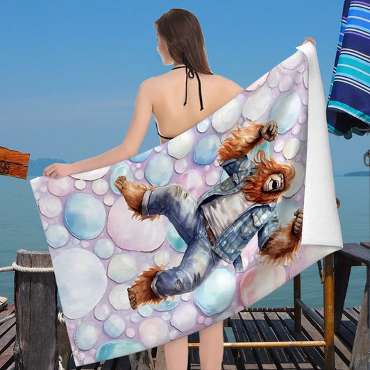 Sasquatch, Bigfoot Dancing, 52” x 32” Microfiber Absorbent Bath Towel