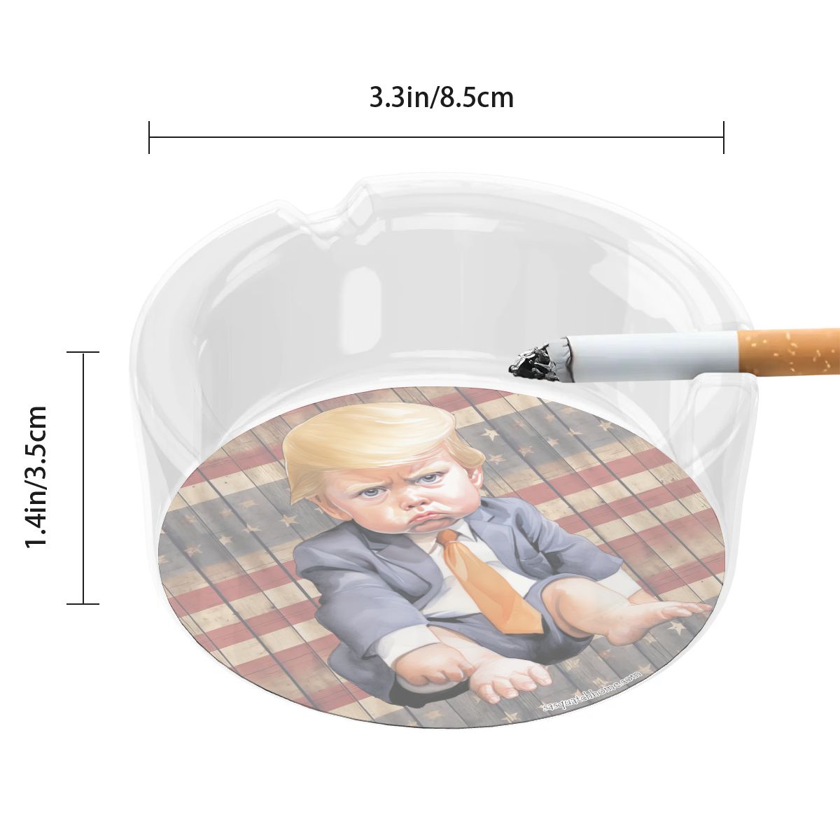 3 .3" Round, Lead Free Glass Ashtray - Baby Trump