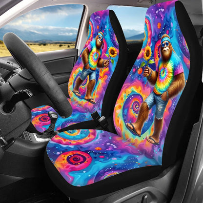 Hippie Sasquatch / Bigfoot, Car Seat Covers, Full 3 Piece Set
