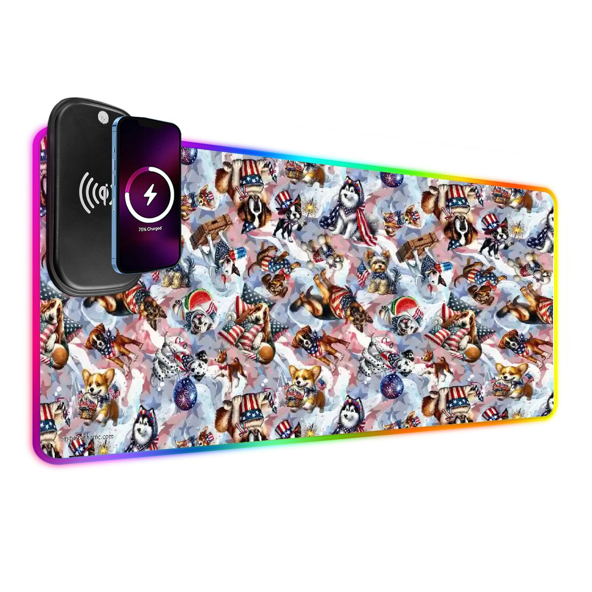 8 Patriot Designs, Wireless Charging Gaming Mouse Pads / Mat With Lights - 2 Sizes