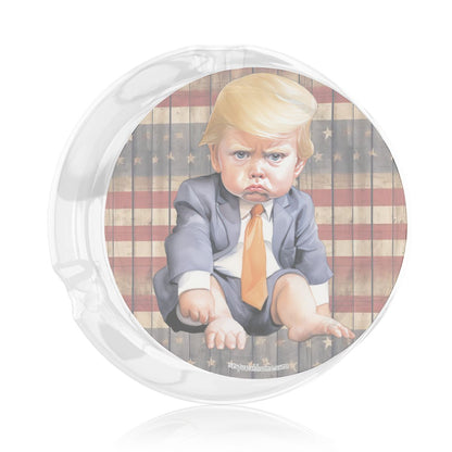 3 .3" Round, Lead Free Glass Ashtray - Baby Trump