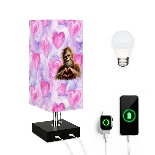 Bigfoot / Sasquatch Love, Square Table Lamp with USB Ports, Charger