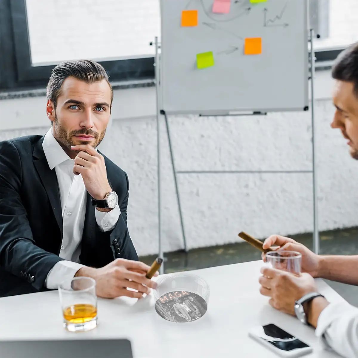3 .3" Round, Lead Free Glass Ashtray - Donald Trump "MAGA: pic