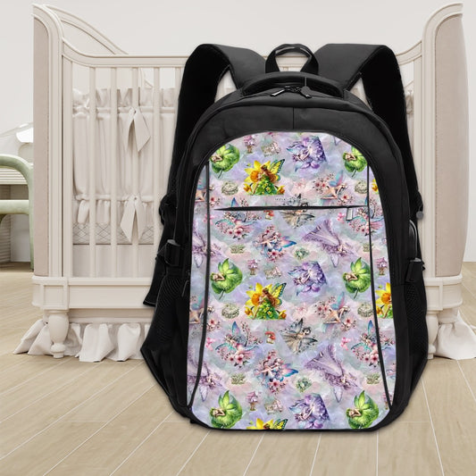 6 Fairy Designs, Large Capacity, Oxford Travel, Laptop Bag with USB Charger