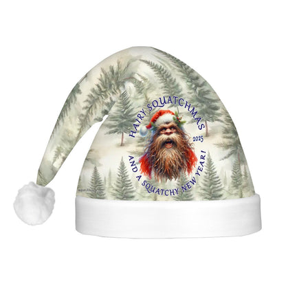 Bigfoot Sasquatch "Hairy Squatchmas", Adult Plush Santa Hat with Light