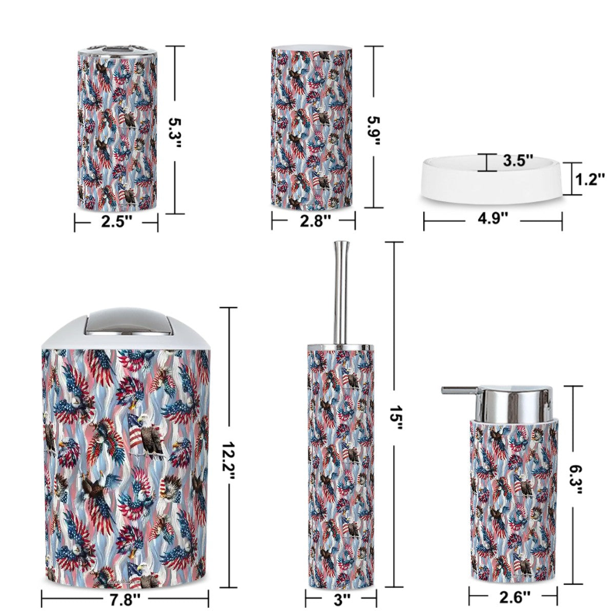 8 Patriot Designs, 5 Piece Bathroom Décor Set