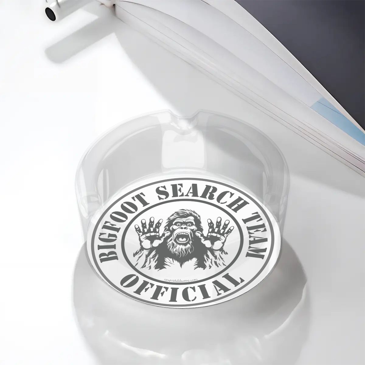 3 .3" Round, Lead Free Glass Ashtray - "Official Bigfoot Search Team"