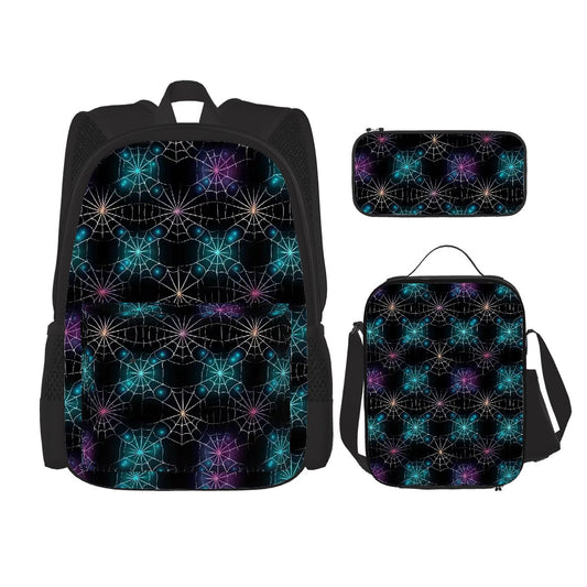 Colored Spiderwebs, 3 Piece Bag Set – Oxford Backpack, Lunch Bag, Pencil Pouch