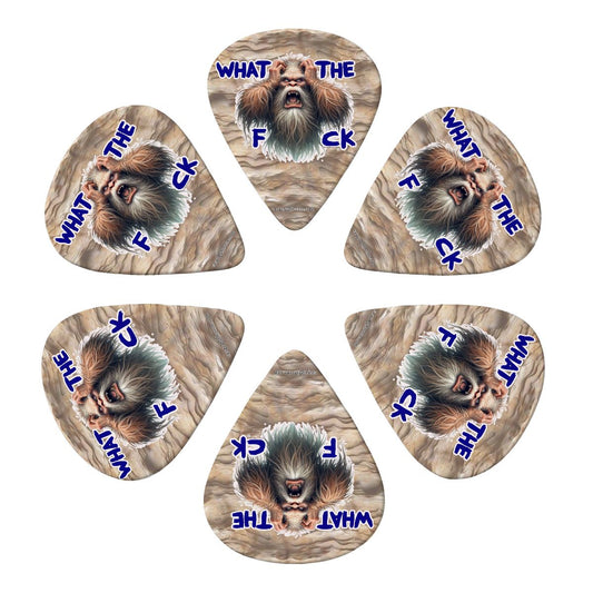 6 Guitar Picks with Keychain Snap Pick Wallet- Bigfoot / Sasquatch "WTF"  – 3 Thicknesses