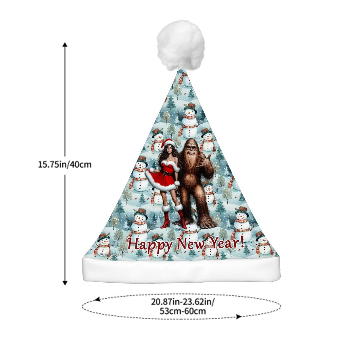 Sasquatch w/ Sexy Lady, Adult Plush Santa Hat with Light