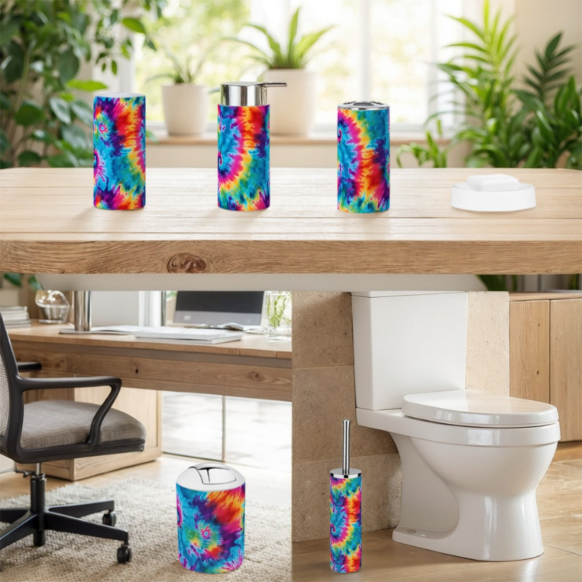 19 Tie Dye Designs,  5 pcs Bathroom Accessories Set