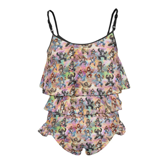 20 Bigfoot, Sasquatch Designs, Children's 2 piece Ruffle Swimsuit, Girl's Bikini -