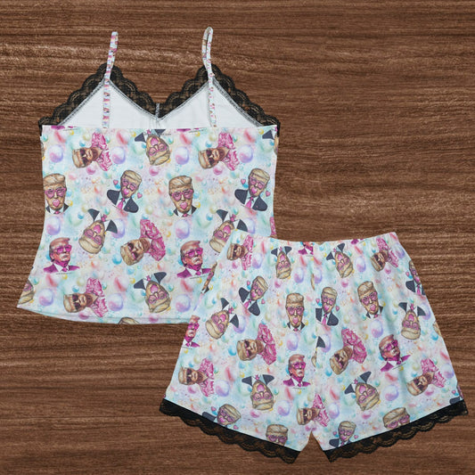 Squatchy Sized Ladies Donald Trump Themed 2 piece Lacy Pajamas / Lingerie