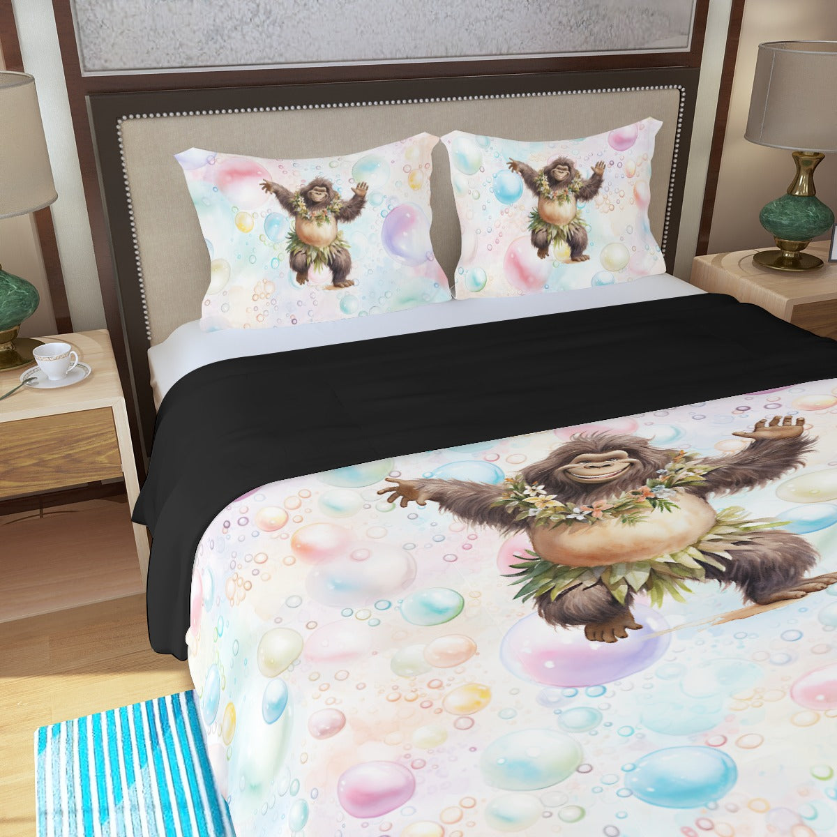 Sasquatch Dancing on Bubbles Three Piece Duvet Bedding Set