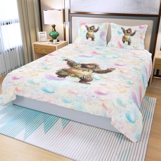 Sasquatch Dancing on Bubbles Three Piece Duvet Bedding Set