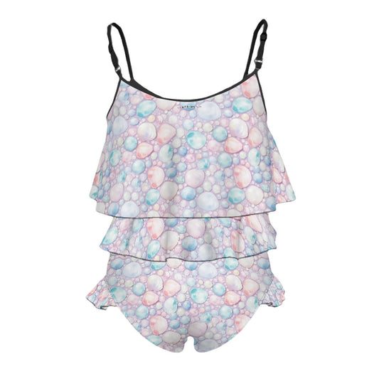 Children's 2 piece Ruffle Swimsuit, Girl's Bikini -  Bubbles Bigfoot / Sasquatch