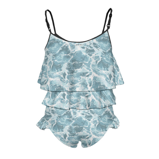 Children's 2 piece Ruffle Swimsuit, Girl's Bikini- Bigfoot, Sasquatch Painting