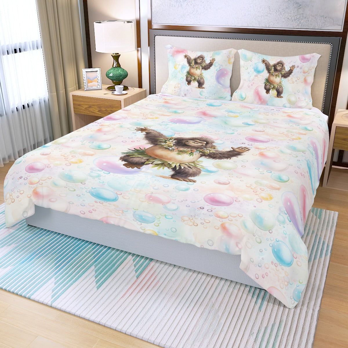 Sasquatch Dancing on Bubbles Three Piece Duvet Bedding Set