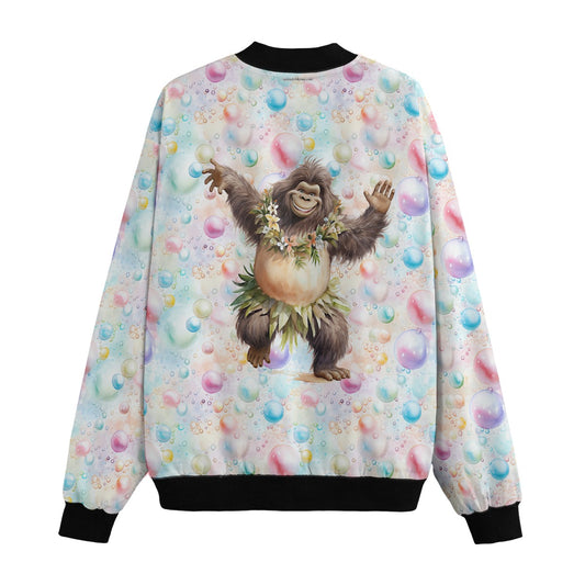 Bigfoot / Sasquatch Dancing on Bubbles, Fleece Bomber Jacket