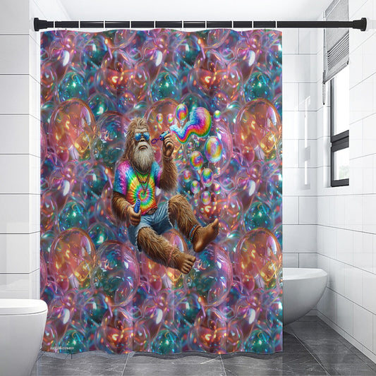 Bigfoot / Sasquatch Blowing Bubbles, Polyester Shower Curtain in 4 sizes