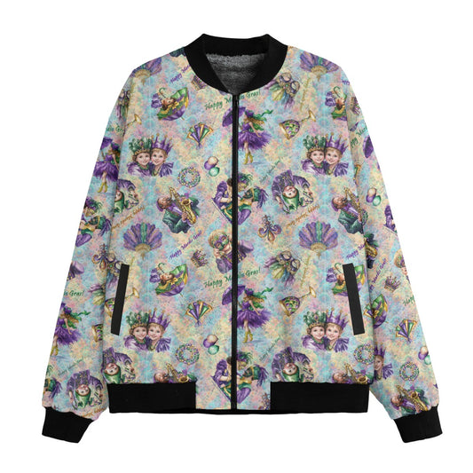 Mardi Gras Polyester Fleece Bomber Jacket / Zipper Closure
