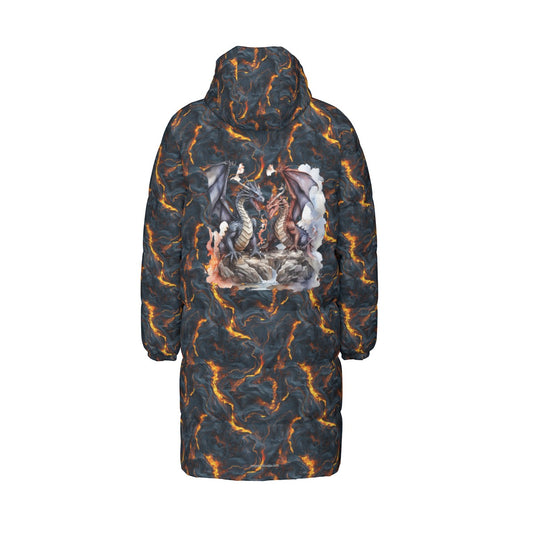 Dragon on Lava, Long Down Jacket / Coat