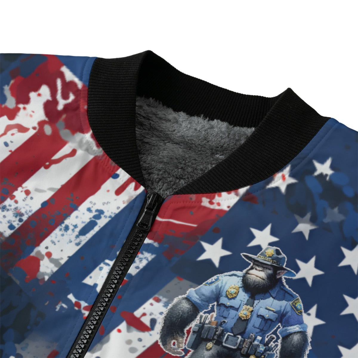 Bigfoot, Sasquatch Police Officer, Polyester Fleece Bomber Jacket / Zipper Closure