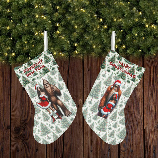 Santa Sasquatch with Sexy Gals, Polyester Christmas Stocking