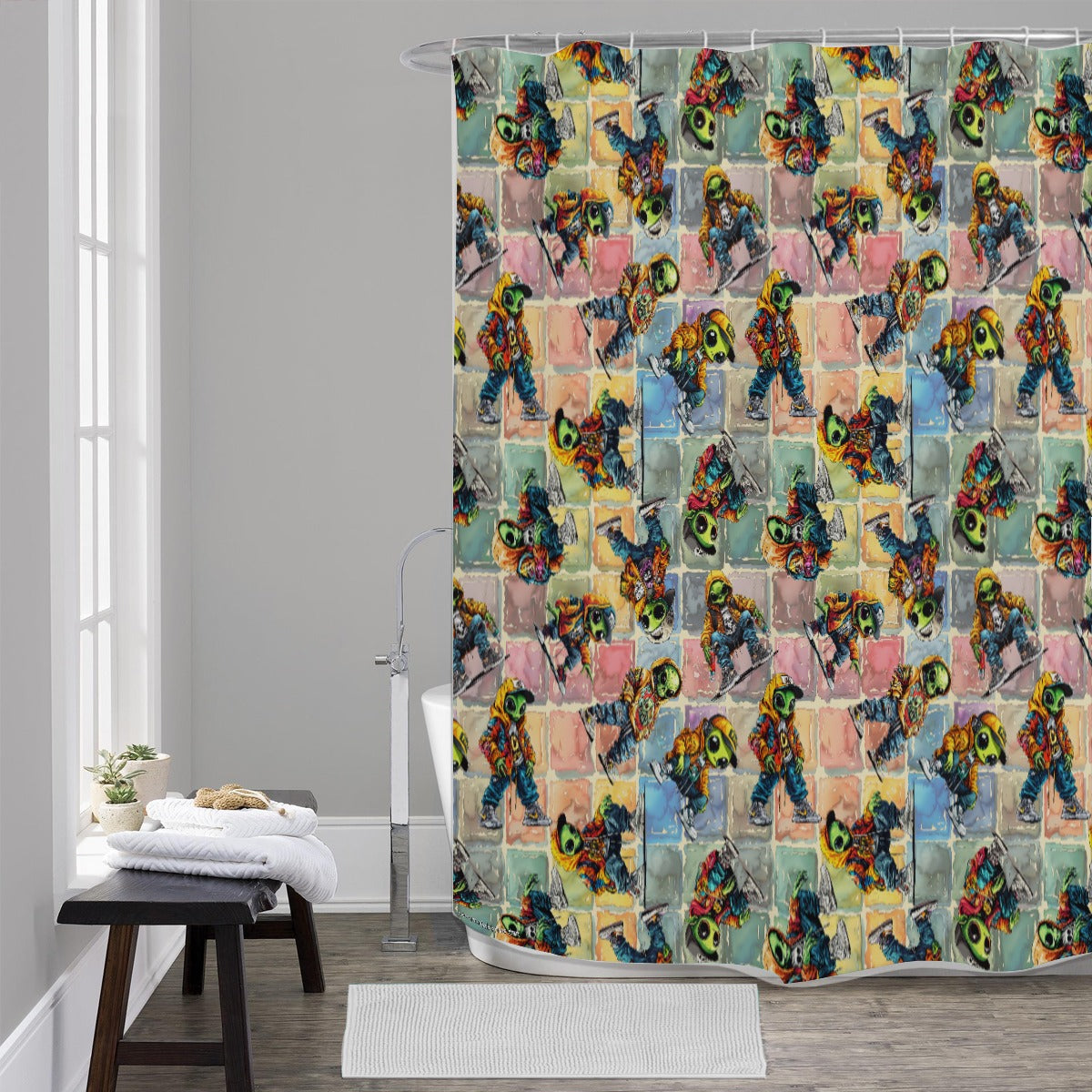 6 Alien Designs, Polyester Shower Curtain in 4 sizes