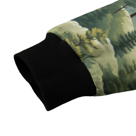 Bigfoot, Sasquatch in Woods "if you find me offensive..", Polyester Fleece Bomber Jacket / Zipper Closure