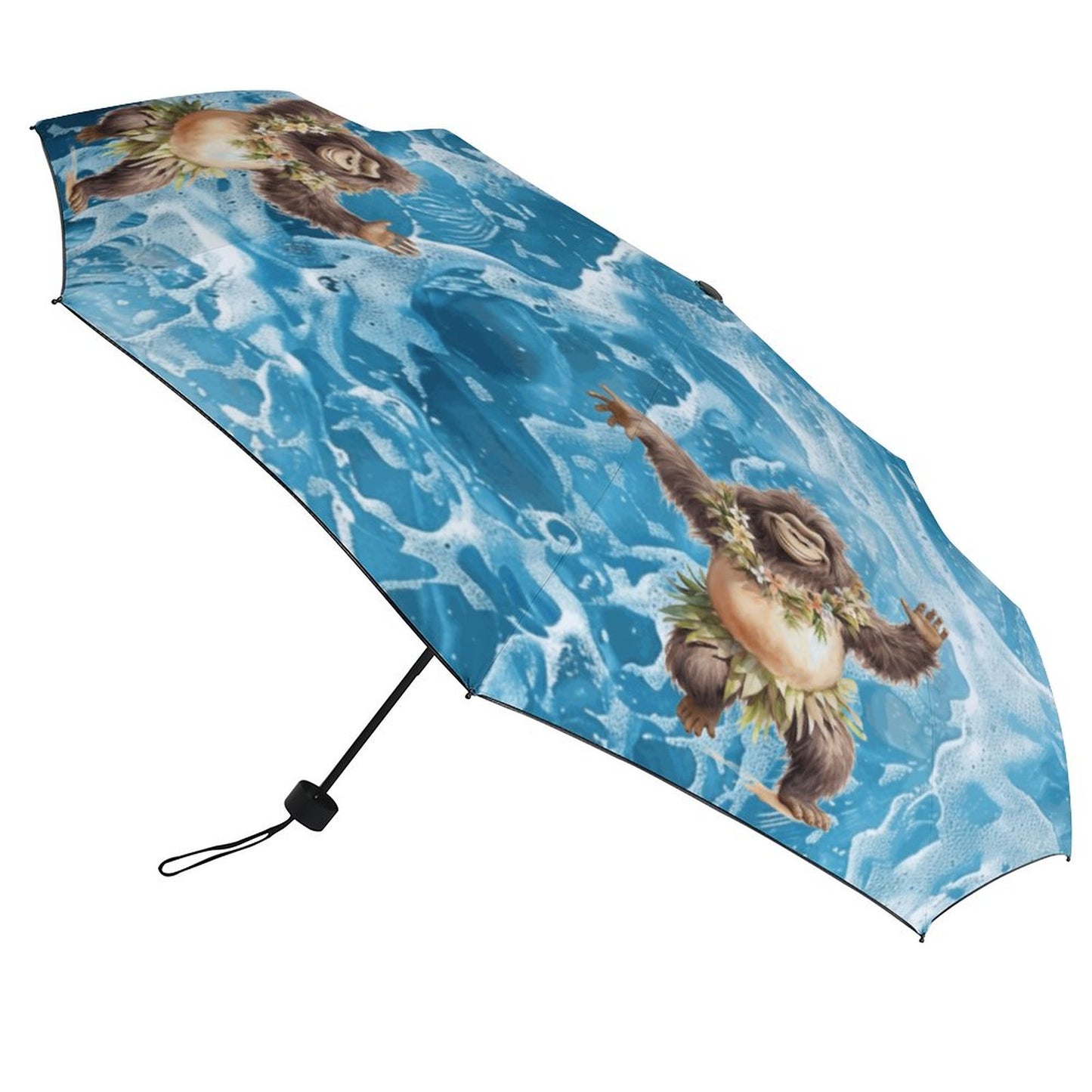 Dancing Beach Sasquatch Manual Triple Folding Umbrella with Pattern Outside ZYS02-8K