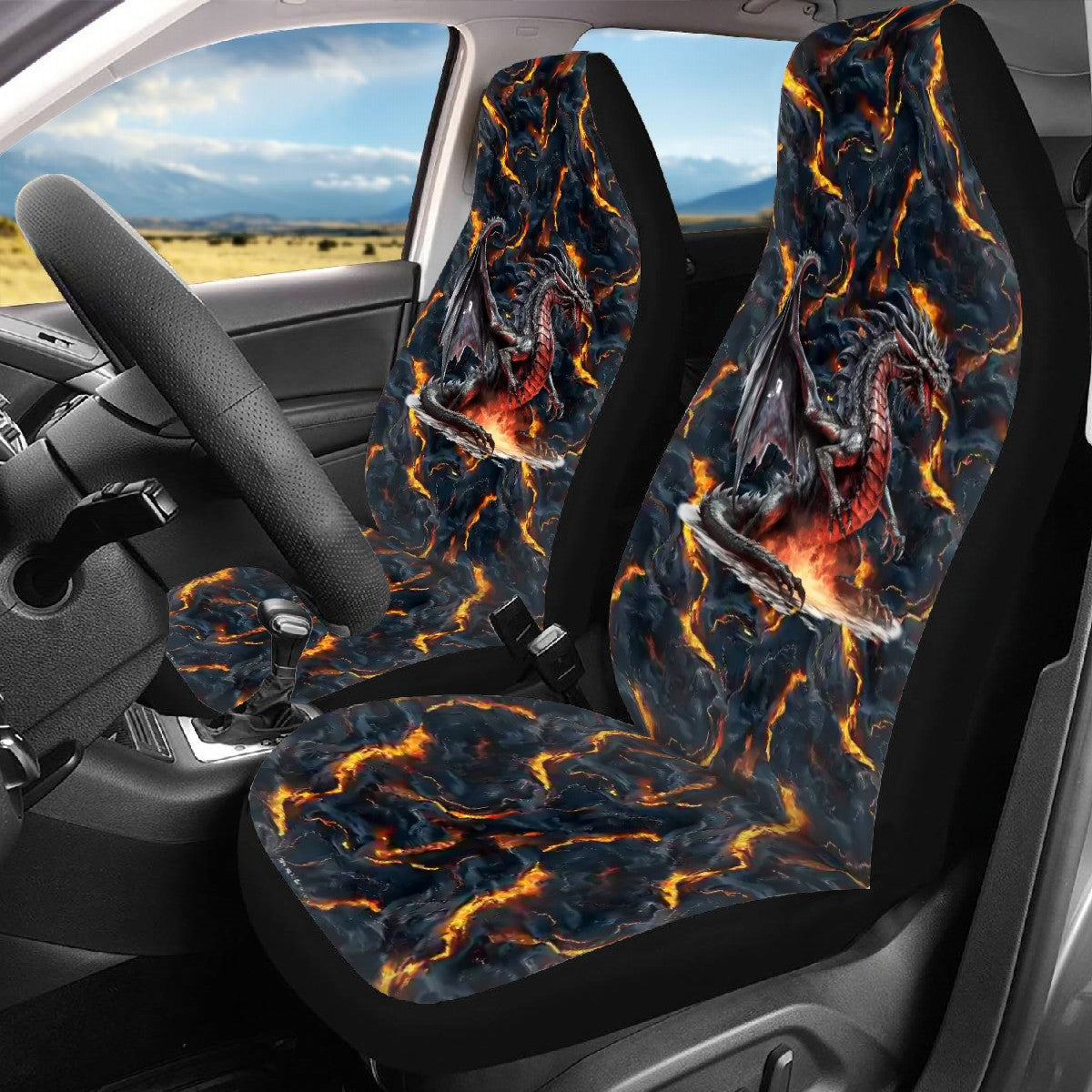 Fire Dragon on Lava, Car Seat Covers, Full 3 Piece Set