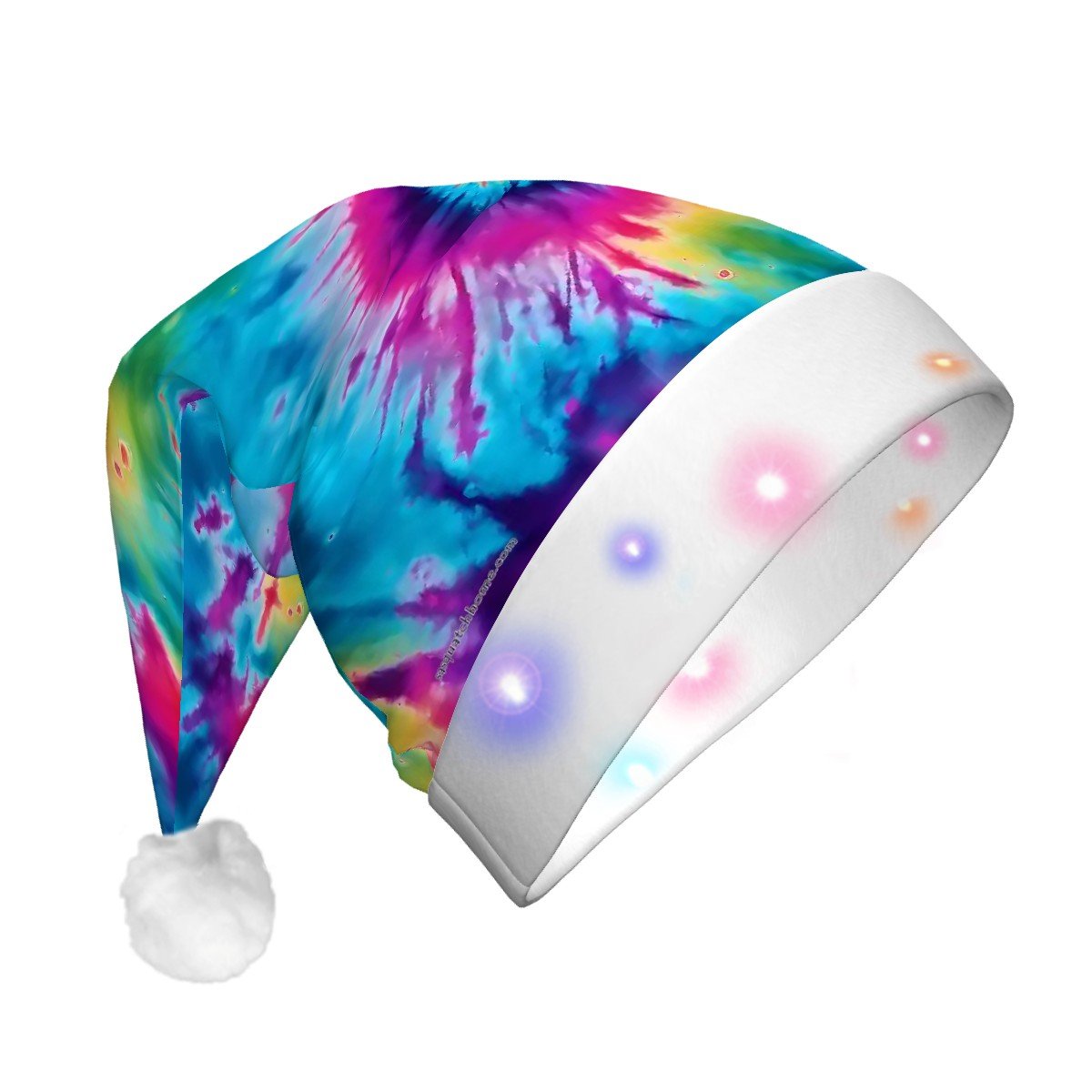 19 Tie Dye Designs, Adult Plush Santa Hat with Light