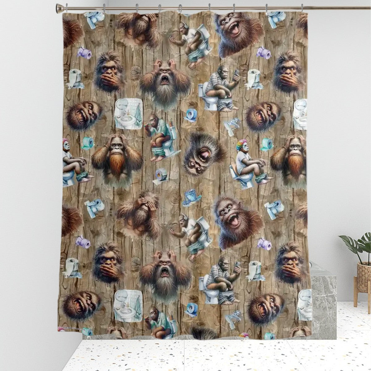 Sasquatch, Bigfoot Themed Polyester Shower Curtain  - 60”x72”