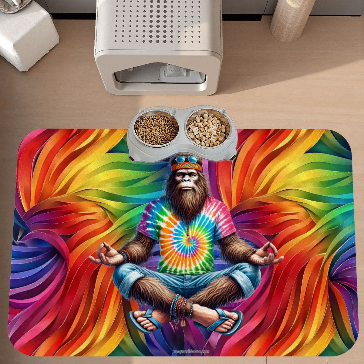 Zen Bigfoot / Sasquatch, Yoga, Waterproof Pet Food Mat