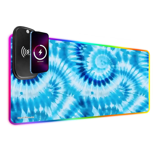 19 Tie Dye Designs, Wireless Charging Gaming Mouse Pads / Mat With Lights - 2 Sizes