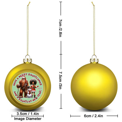 Bigfoot Sasquatch & Girl "Hairy Squatchmas..", Christmas Ball Ornaments