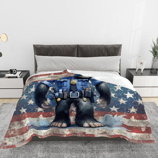 Bigfoot Sasquatch Police Officer, Soft Flannel Blanket
